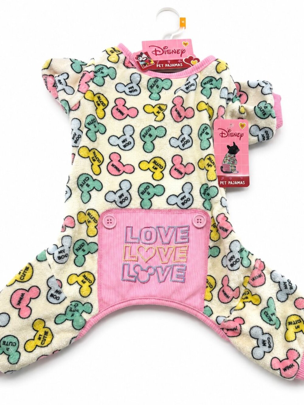 Disney Mickey & Friends Dog Pajamas Medium Pink Fleece Pet PJs Love Print NWT - Picture 3 of 6